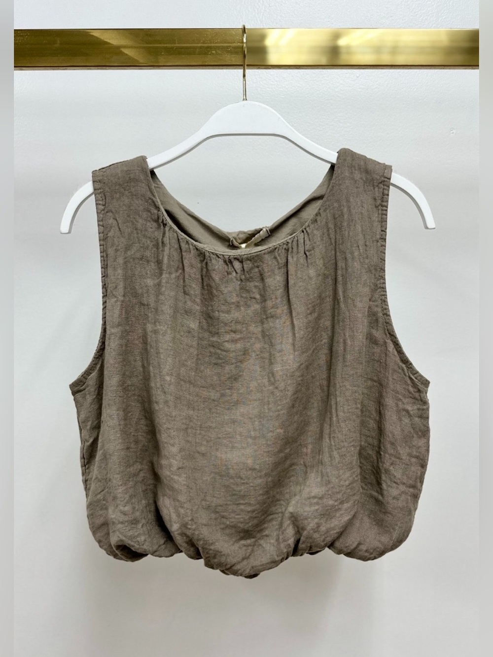 (11602-LINEN-MOC) LINEN SLEEVELESS BUBBLE TOP WITH INNER LINING